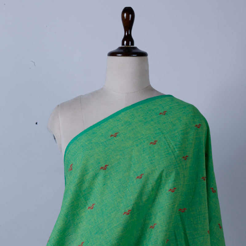 Parakeet Green Color Cotton Fabric With Motifs