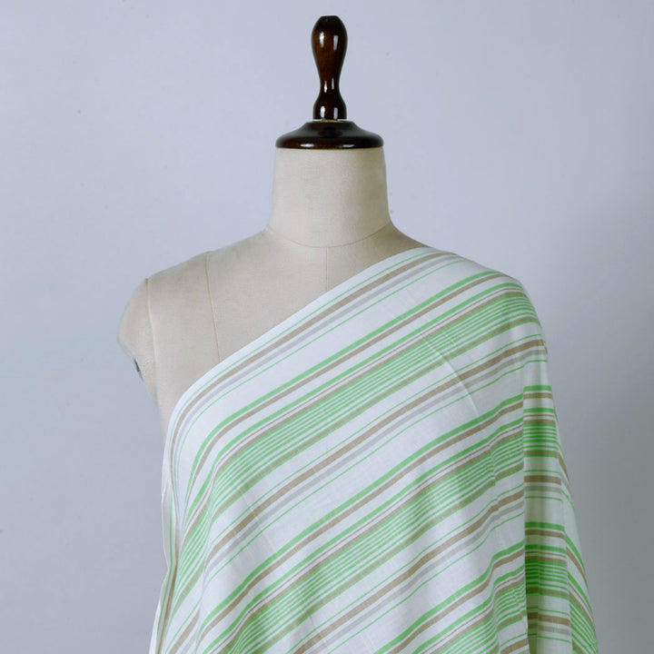 White Color Cotton Fabric With Stripes