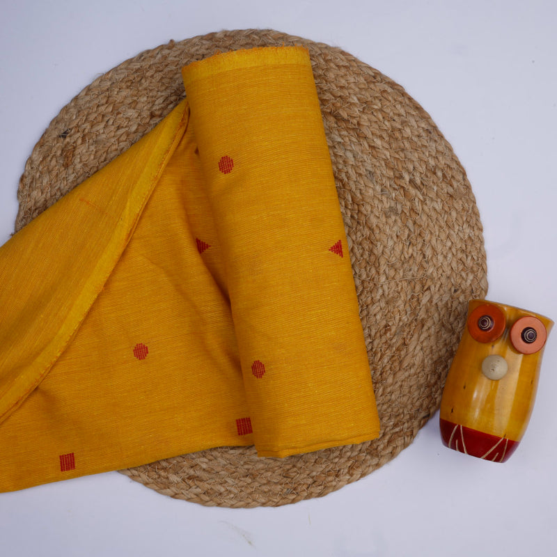 Gold Yellow Cotton Fabric With Motifs
