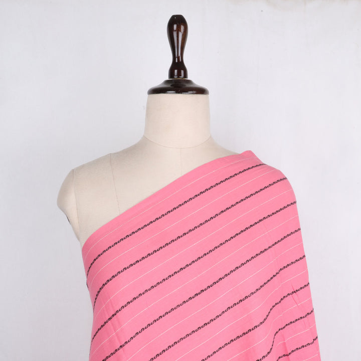 Watermelon Pink Color Cotton Fabric With Geometric Pattern