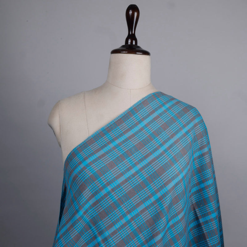 Spruce Blue Color Cotton Fabric With Checks