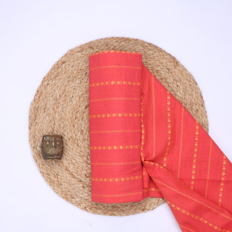 Tomato Red Color Cotton Fabric With Geometric Pattern