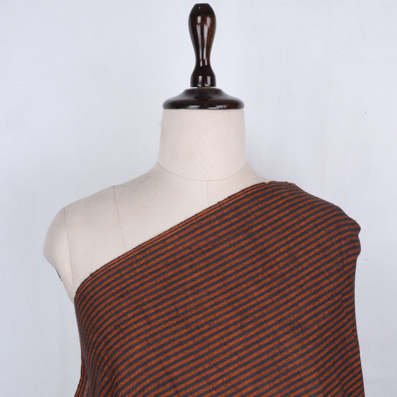 Brick Red Color Cotton Fabric With Striped Pattern