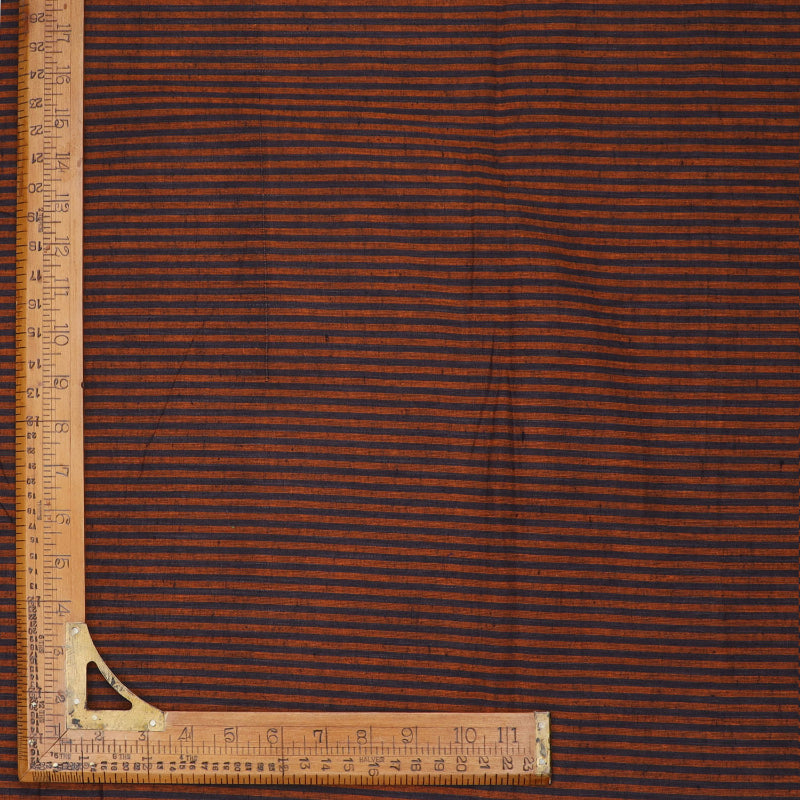 Brick Red Color Cotton Fabric With Striped Pattern