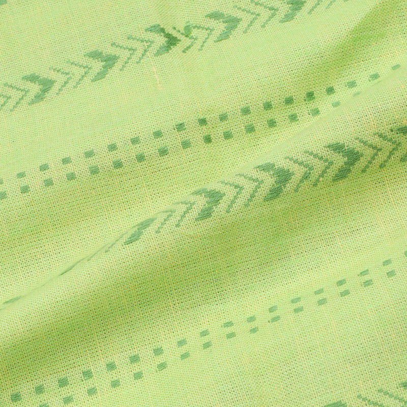 Crayola Yellow-Green Color Cotton Fabric With Geometric Striped Pattern