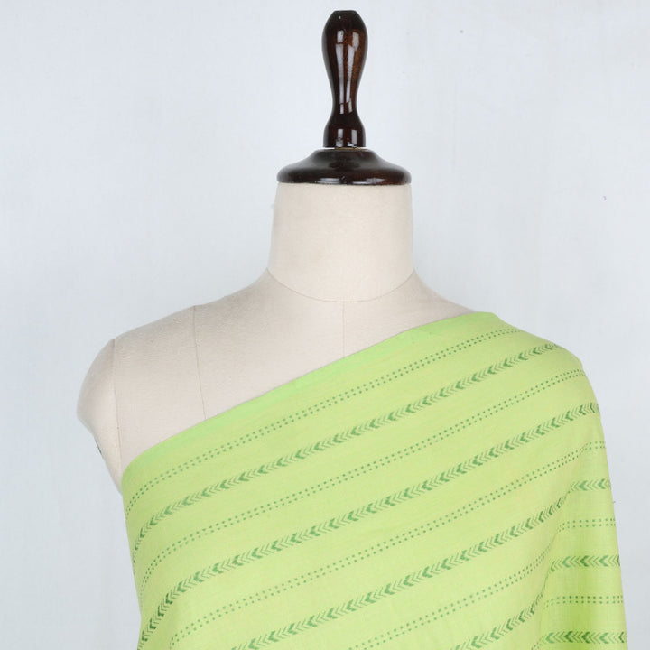 Crayola Yellow-Green Color Cotton Fabric With Geometric Striped Pattern