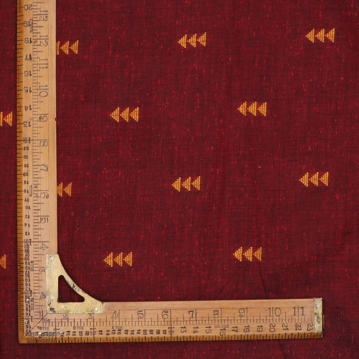 Jam Red Color Cotton Fabric With Geometric Buttas