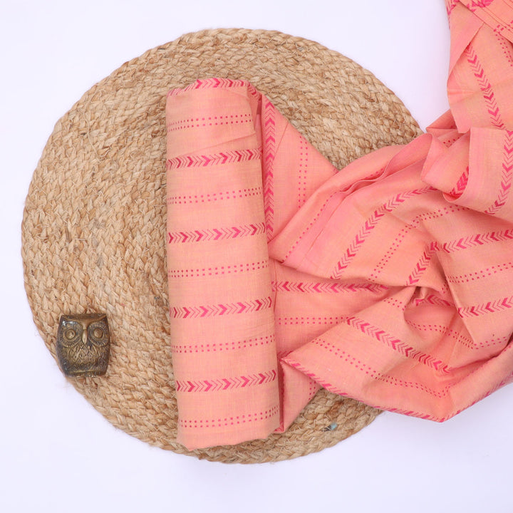 Pink Color Cotton Fabric With Geometric Pattern