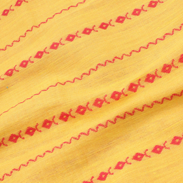 Dandelion Yellow Color Cotton Fabric With Striped Floral Pattern