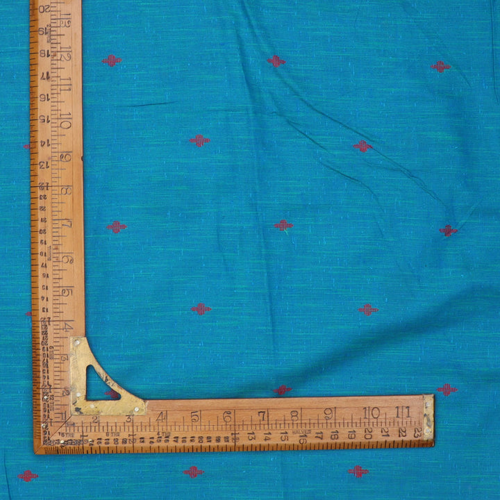 Cerulean Blue Color Cotton Fabric With Geometric Buttas