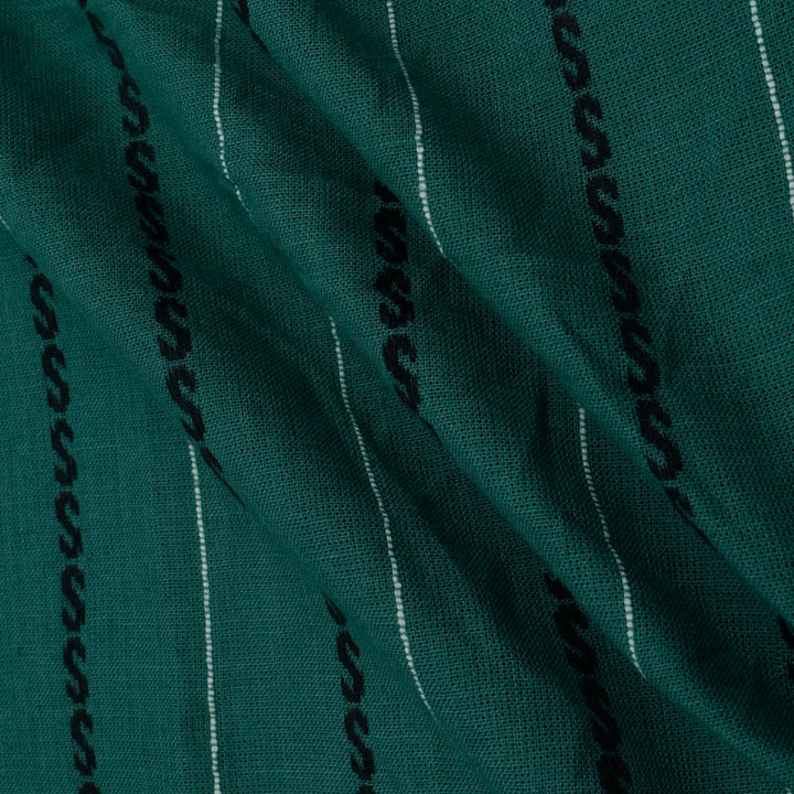 Castleton Green Color Cotton Fabric With Stripes