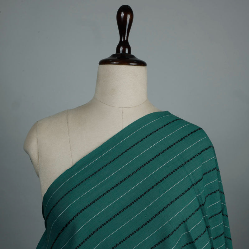 Castleton Green Color Cotton Fabric With Stripes – fabricbysinghanias