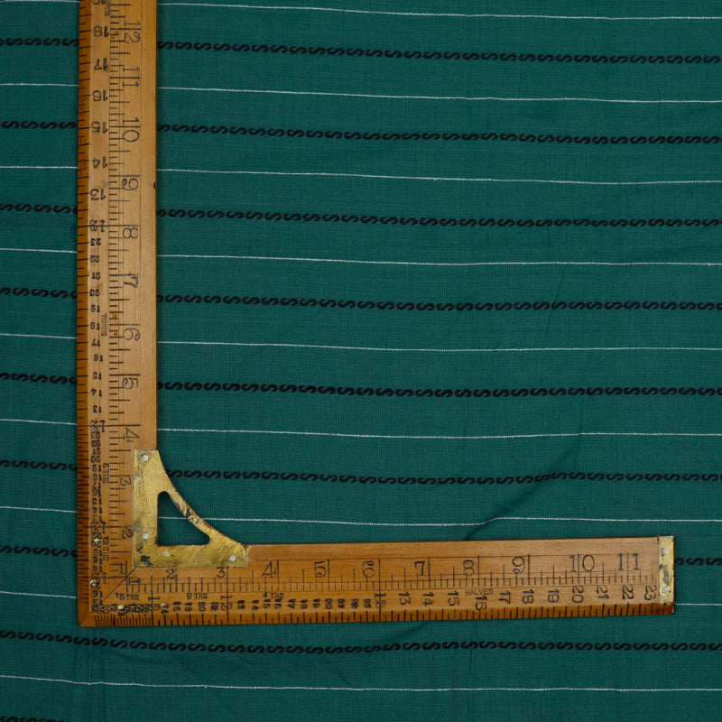 Castleton Green Color Cotton Fabric With Stripes – fabricbysinghanias