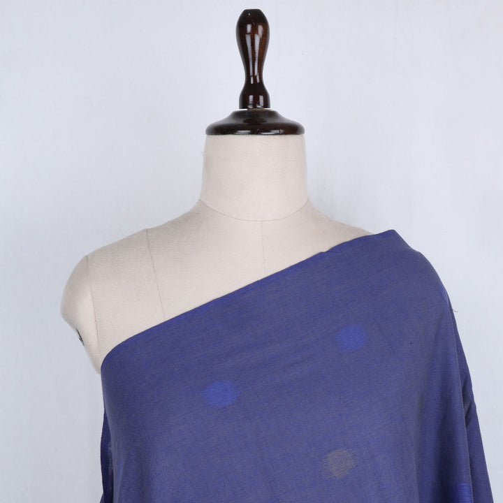 Navy Blue Color Cotton Fabric With Small Buttis