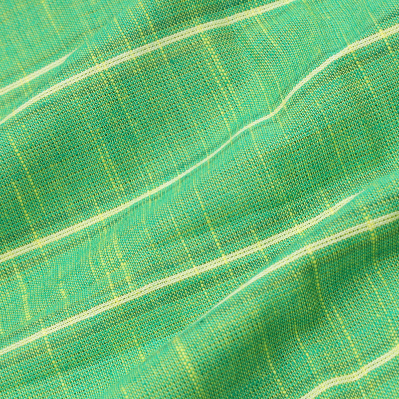 Light Green Color Cotton Fabric With Striped Pattern