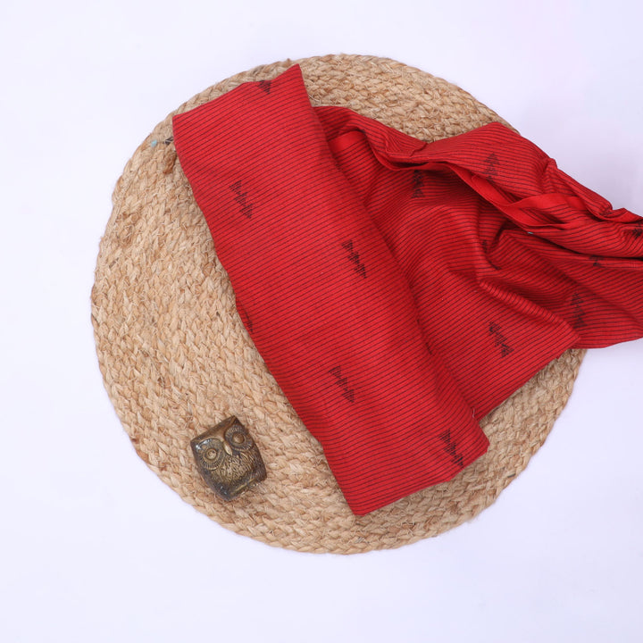 Ruby Red Color Cotton Fabic With Geometric Buttas