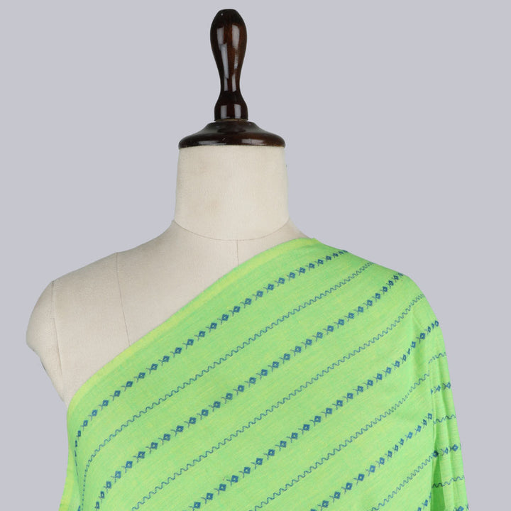 Granny Smith Apple Green Color Cotton Fabric With Geometric Pattern
