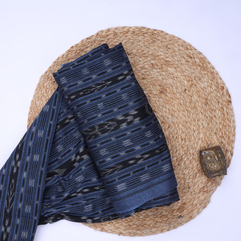 Denim Blue Color Cotton Fabric With Ikkat Pattern