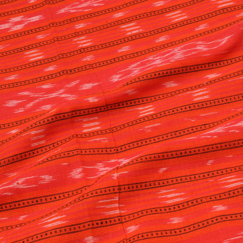Orange Red Color Cotton Fabric With Striped Geoemtrical Pattern