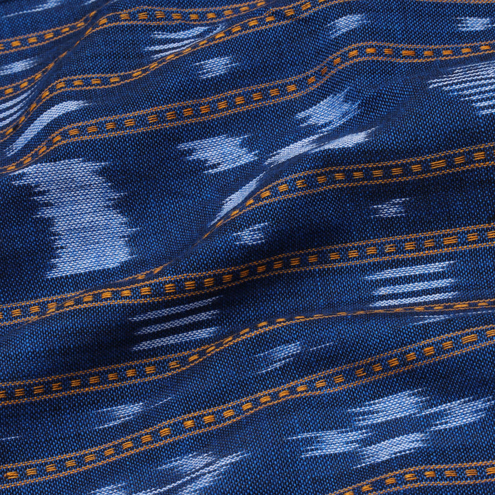B’dazzled Blue Color Cotton Fabric With Ikkat Pattern