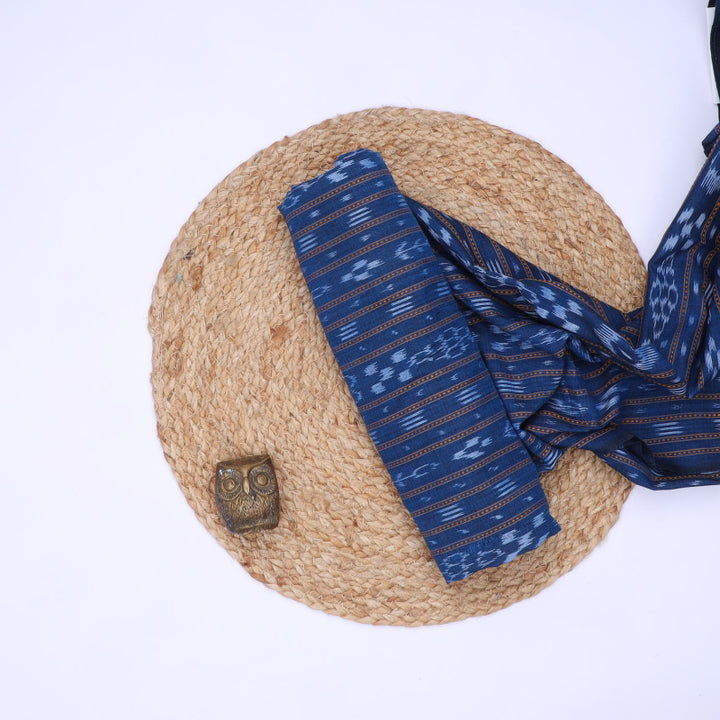B’dazzled Blue Color Cotton Fabric With Ikkat Pattern