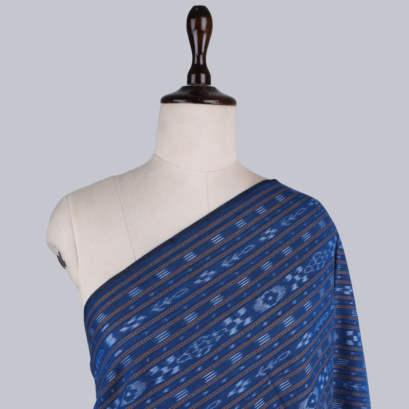 B’dazzled Blue Color Cotton Fabric With Ikkat Pattern