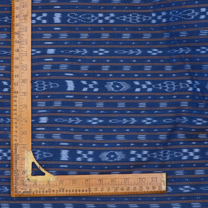 B’dazzled Blue Color Cotton Fabric With Ikkat Pattern – fabricbysinghanias