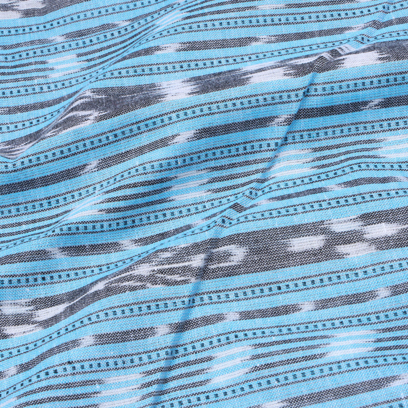 Sky Blue Color Cotton Fabric With Ikkat Pattern