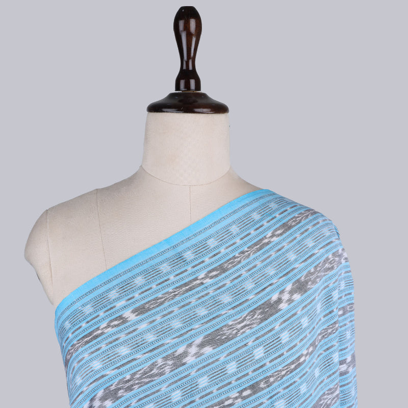 Sky Blue Color Cotton Fabric With Ikkat Pattern