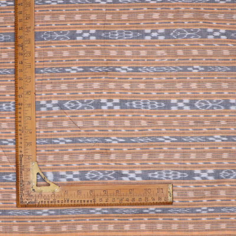 Chrome Yellow Color Cotton Fabric With Striped Geoemtrical Pattern