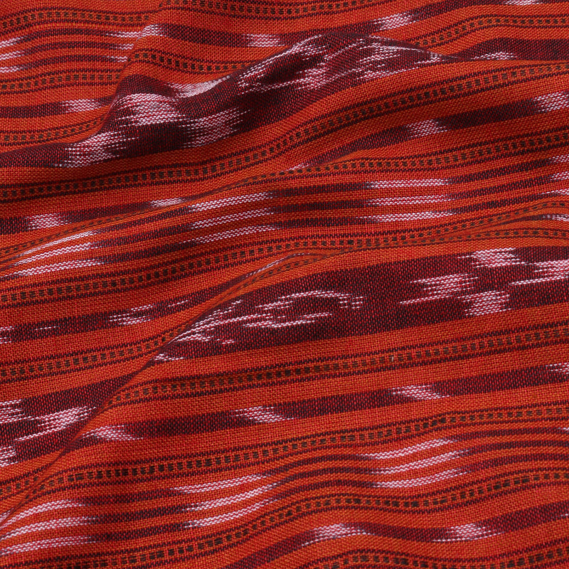 Scarlet Red Color Cotton Fabric With Ikkat Pattern