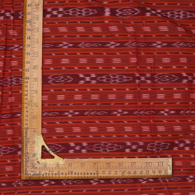 Scarlet Red Color Cotton Fabric With Ikkat Pattern