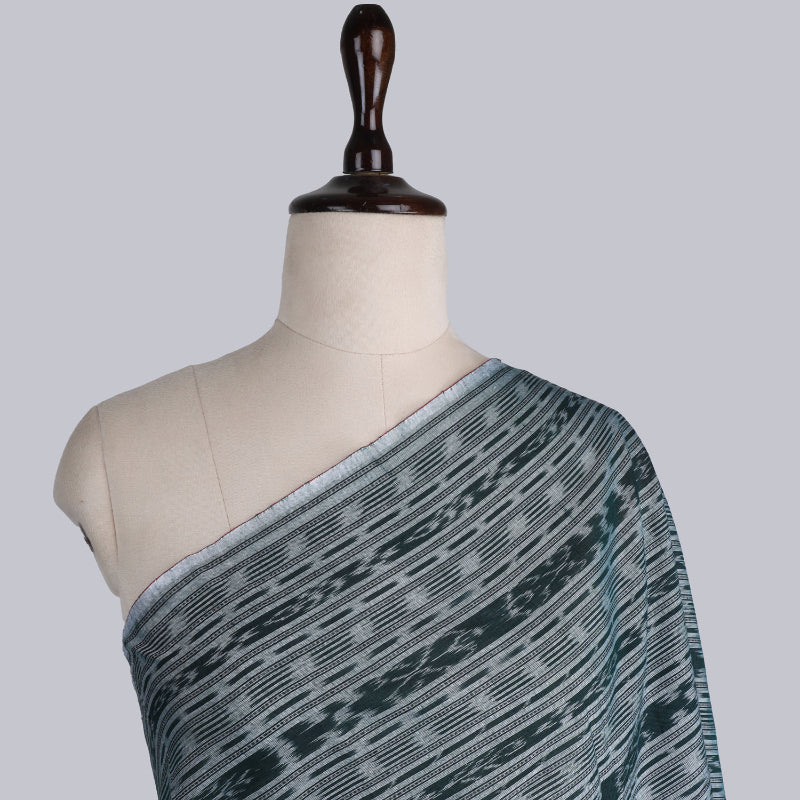 Lava Grey Color Cotton Fabric With Ikkat Pattern
