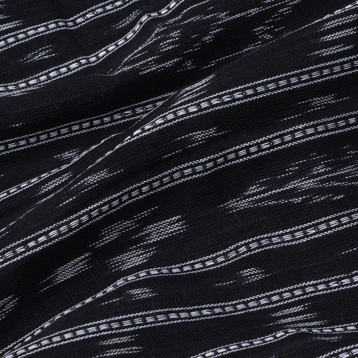 Pitch Black Color Cotton Fabric With Ikkat Pattern