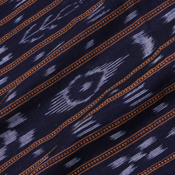 Ink Black Color Cotton Fabric With Striped Geoemtrical Pattern