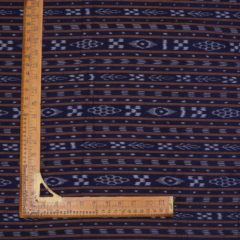 Ink Black Color Cotton Fabric With Striped Geoemtrical Pattern