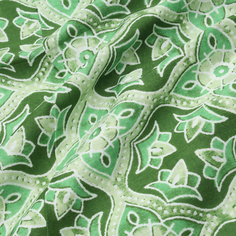 Pine Green Color Cotton Fabric With Printed Floral Pattern