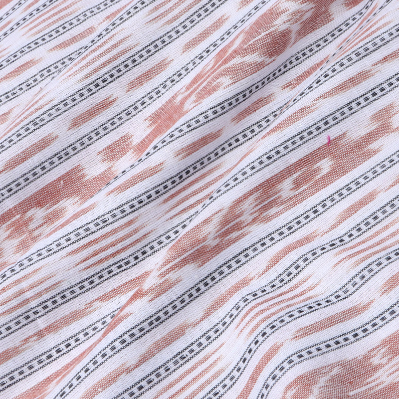 Off White Color Cotton Fabric With Ikkat Pattern