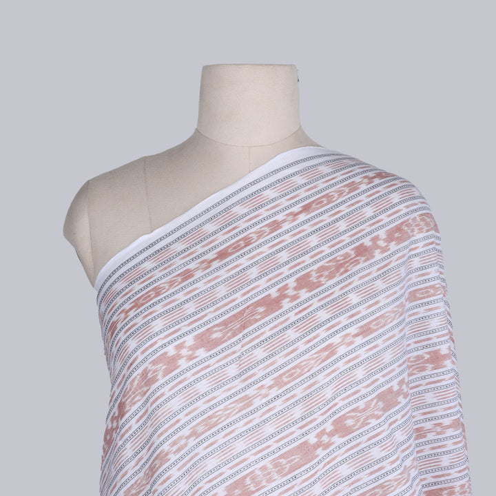 Off White Color Cotton Fabric With Ikkat Pattern