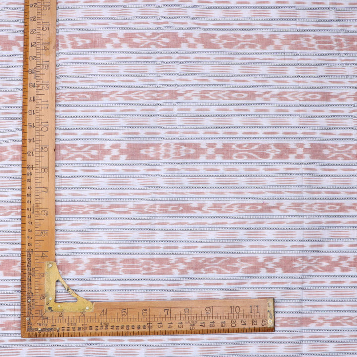 Off White Color Cotton Fabric With Ikkat Pattern