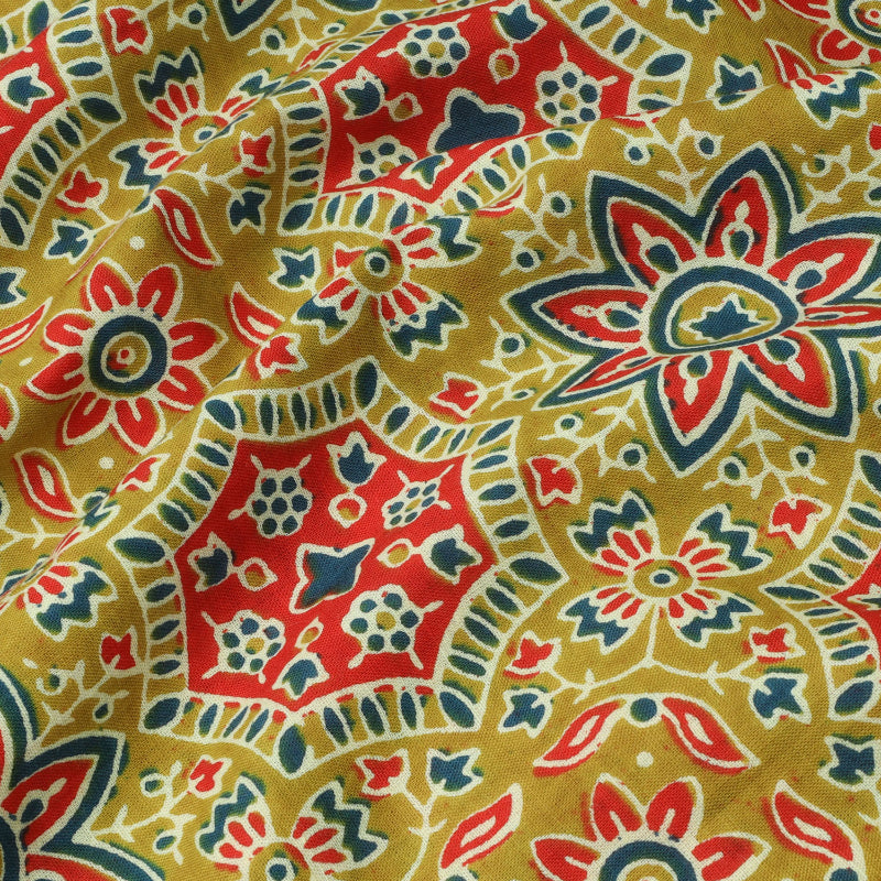 Pear Green Color Cotton Fabric With Printed Floral Pattern