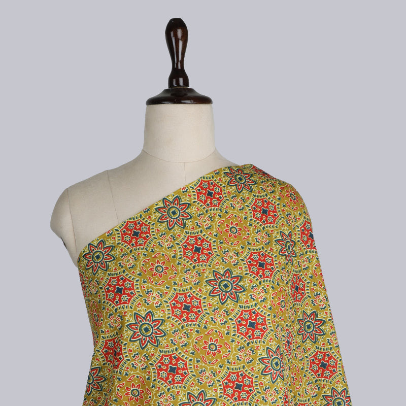 Pear Green Color Cotton Fabric With Printed Floral Pattern