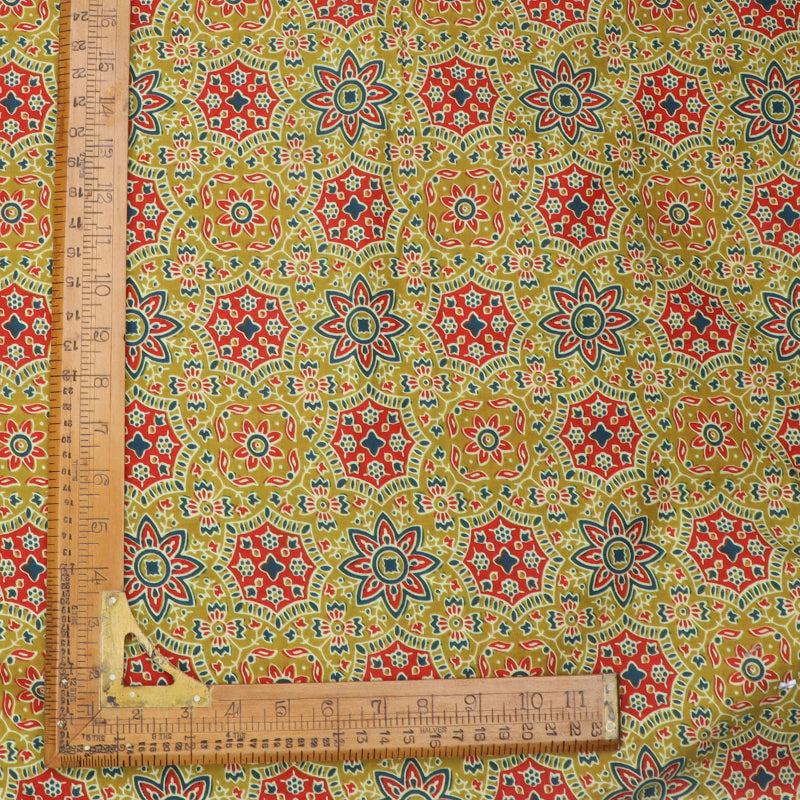 Pear Green Color Cotton Fabric With Printed Floral Pattern