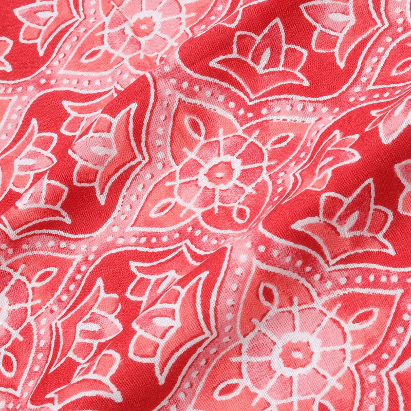 Crimson Red Color Cotton Fabric With Printed Floral Pattern