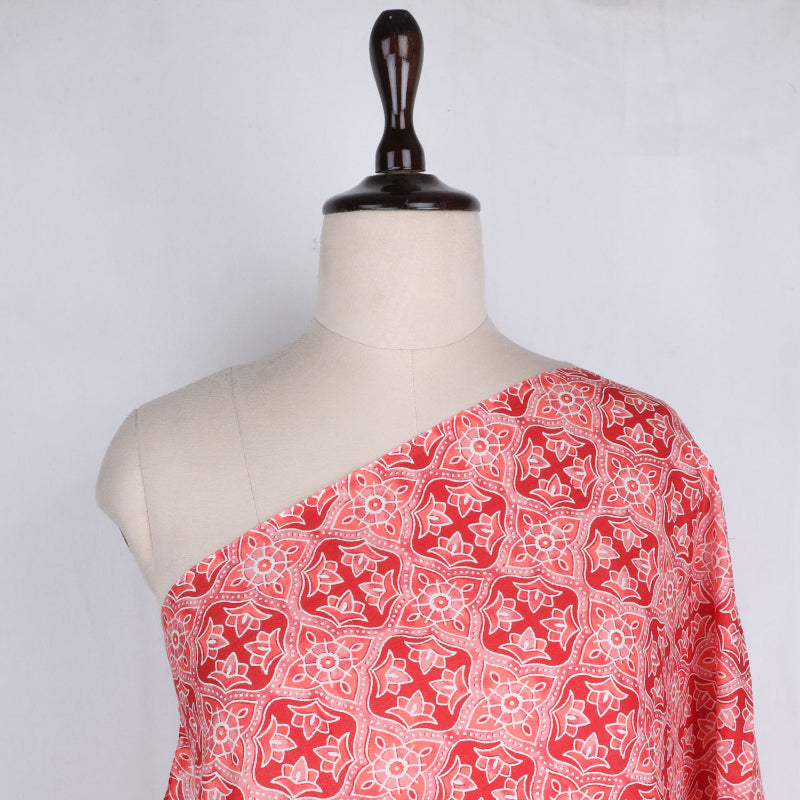 Crimson Red Color Cotton Fabric With Printed Floral Pattern