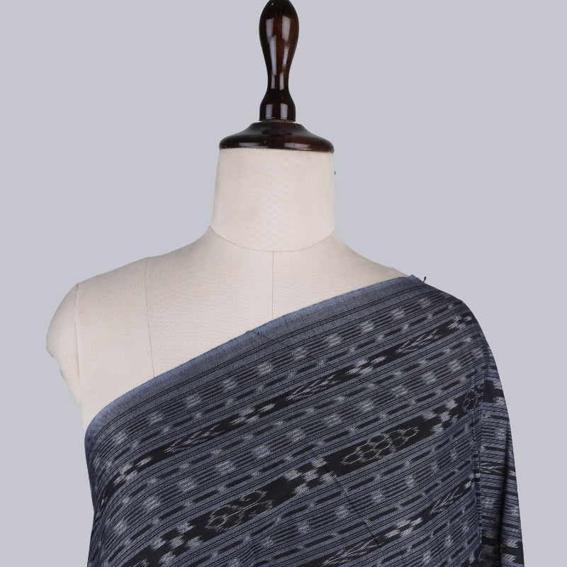 Metal Grey Color Cotton Fabric With Ikkat Pattern