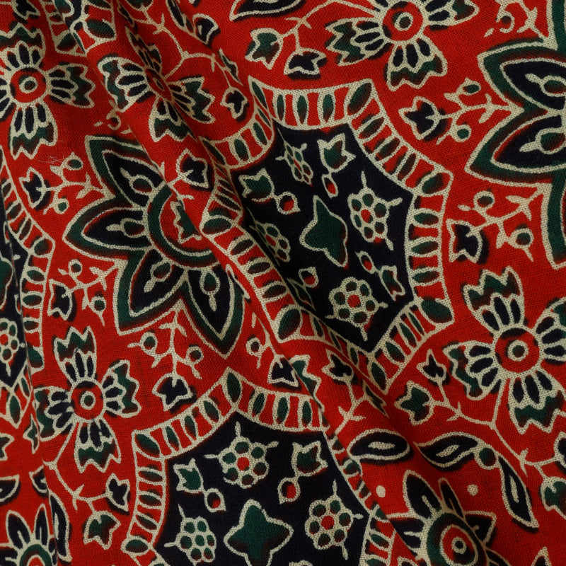 Red Color Ajrakh Printed Cotton Fabric