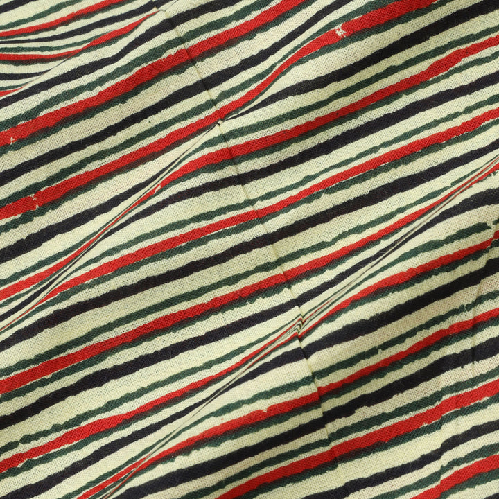 Multicolor Cotton Fabric With Printed Striped Pattern