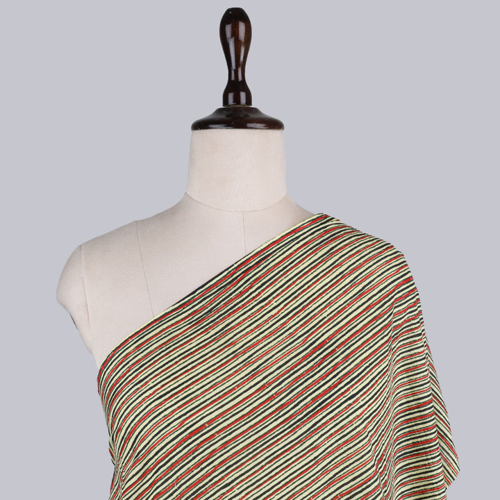 Multicolor Cotton Fabric With Printed Striped Pattern