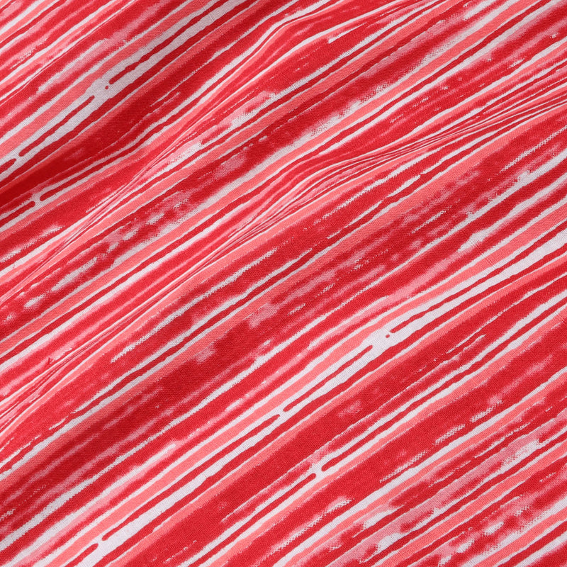 Crimson Red Color Cotton Fabric With Striped Pattern